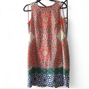 London Style Red and Blue Patterned Midi Dress